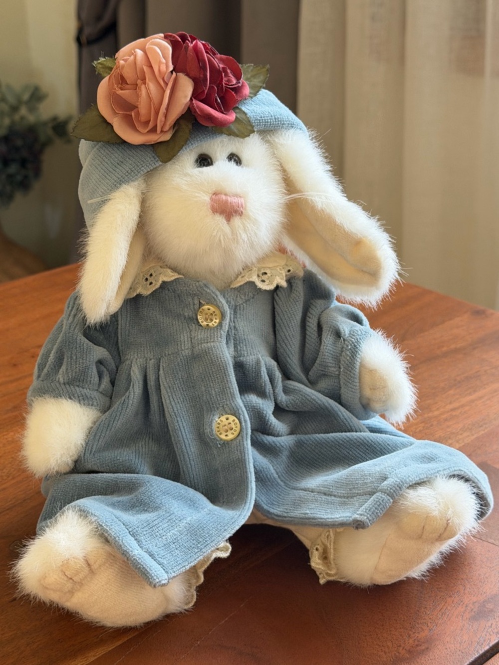 Vintage Boyds Bears Vanessa D Lapinne Bunny Rabbit Plush Blue Coat Floral Hat